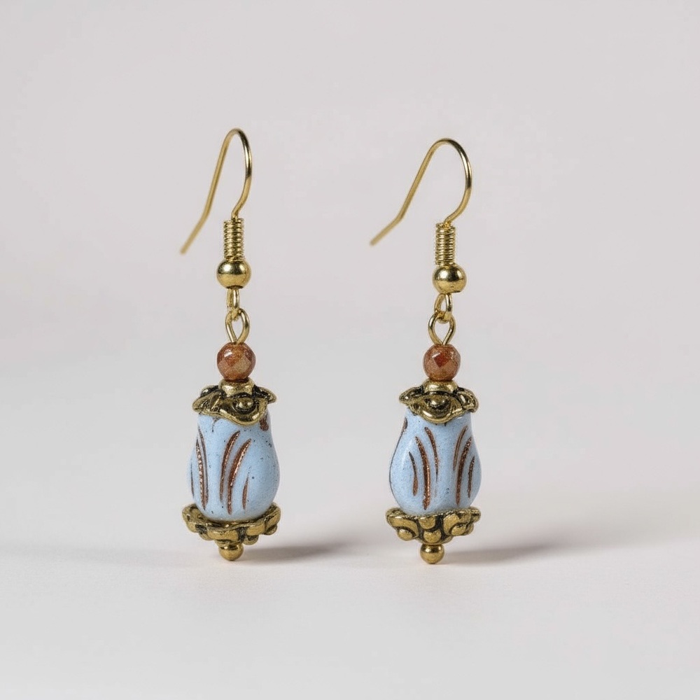 Handcrafted Czech Copper Wash Tulip Dangle Drop Earrings Hypoallergenic